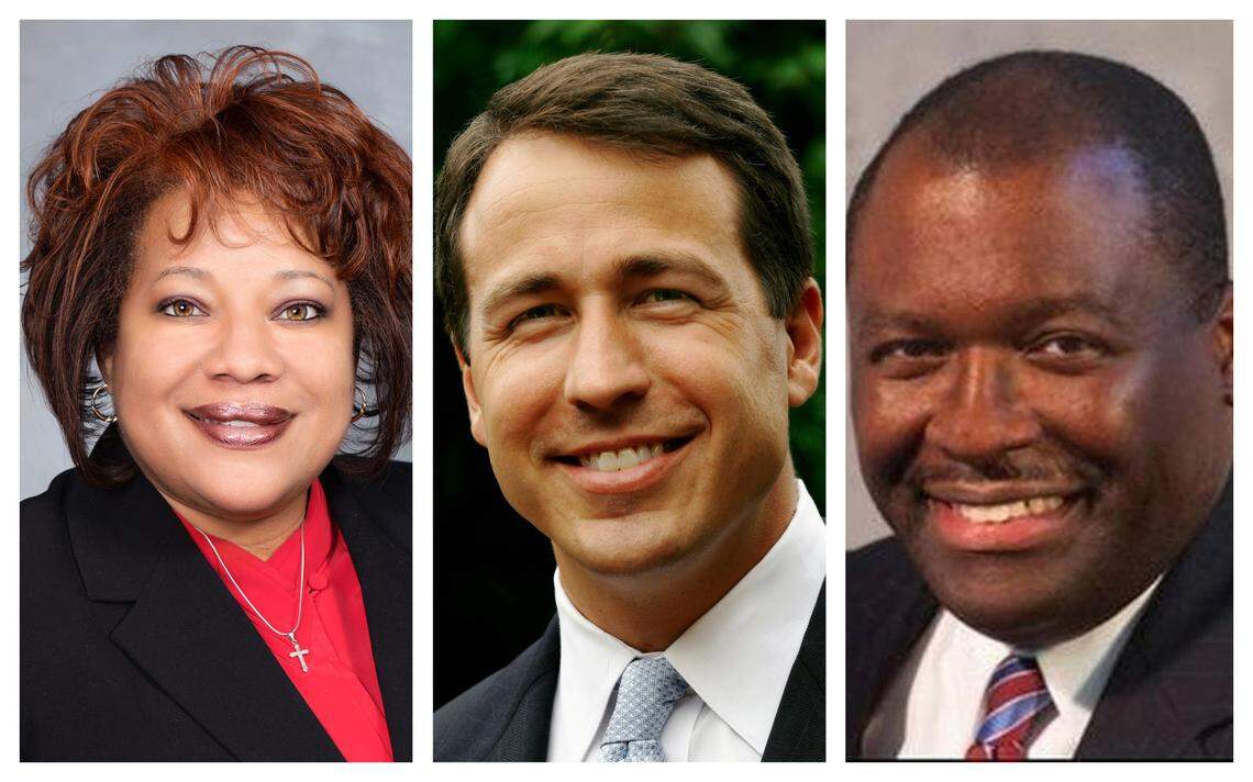 From left, state Sen. Erica Smith, former state Sen. Cal Cunningham and Mecklenburg County Commissioner Trevor Fuller are running for U.S. Senate.
