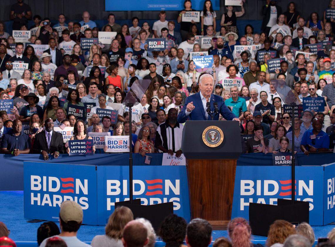 President Joe Biden speaks during a campaign event at the Jim Graham building at the North Carolina State Fairgrounds in Raleigh on Friday June 28, 2024. Biden debated former President Trump in Atlanta Georgia the previous night.
