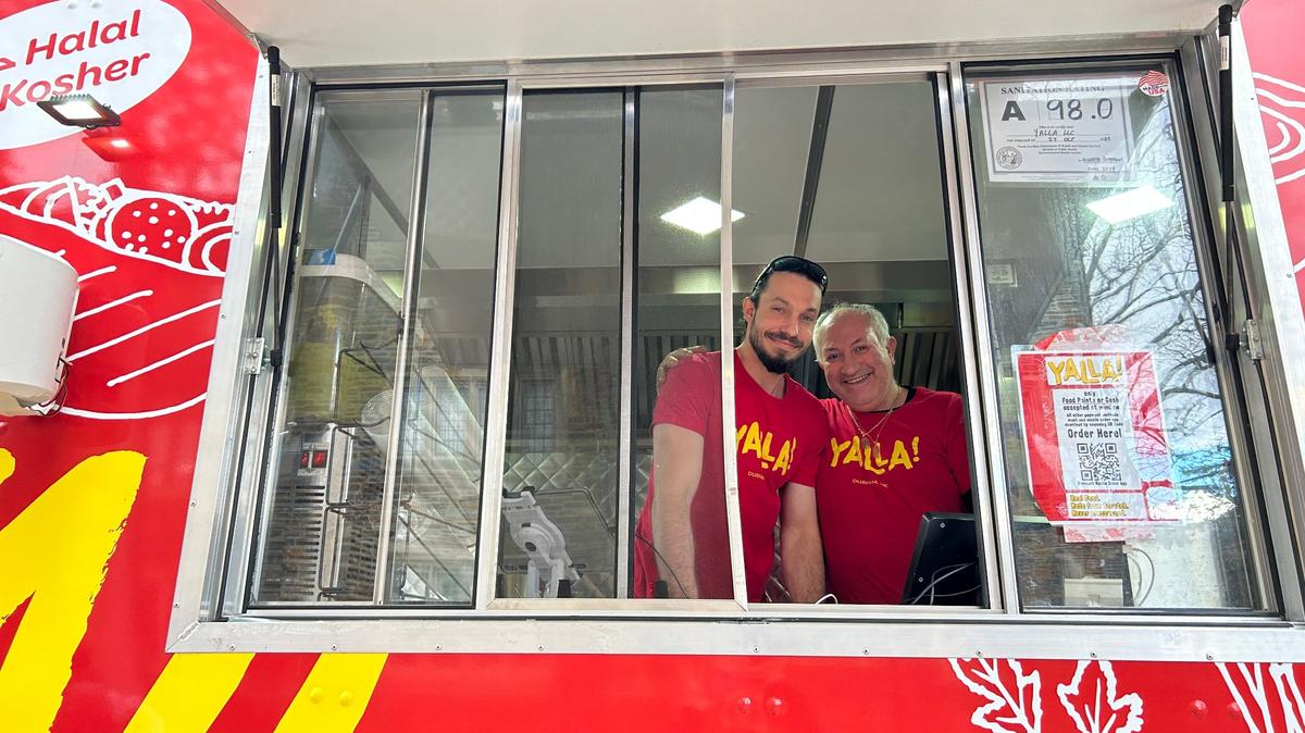 Daniel Alexander, one of Yalla’s operators, and Ami Biton, a cook, at Yalla, the first food truck that is both kosher- and halal-certified in Durham, and the first orthodox kosher-certified food truck in North Carolina.