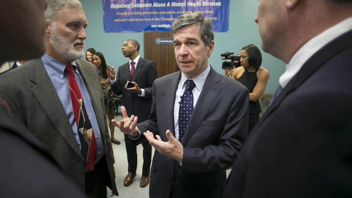 North Carolina Gov. Roy Cooper discusses the opioid crisis during a visit to the SouthLight Healthcare facility on Garner Road in Raleigh, N.C. on Thursday, May 18, 2017.