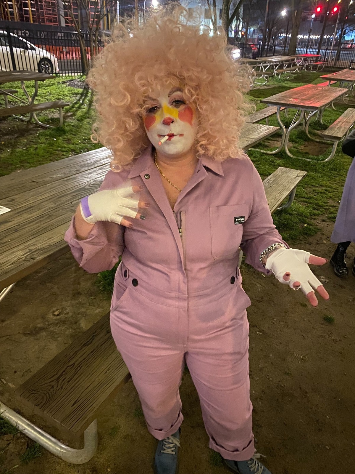 Clowning is an ancient art and takes on many faces, as evidenced by this clown, who goes only by Robin, on the first Triangle Honks Clown Crawl.
