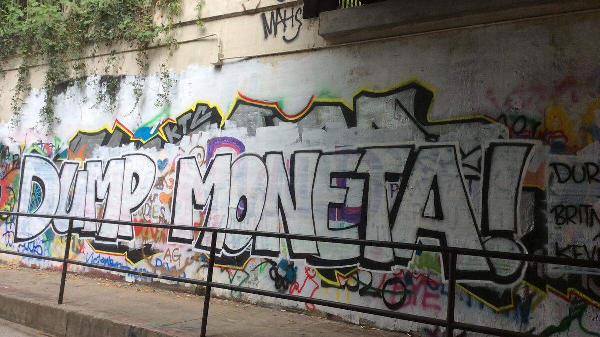 Someone painted this graffiti regarding Larry Moneta, vice president for student affairs, on a tunnel on Campus Drive at Duke University.