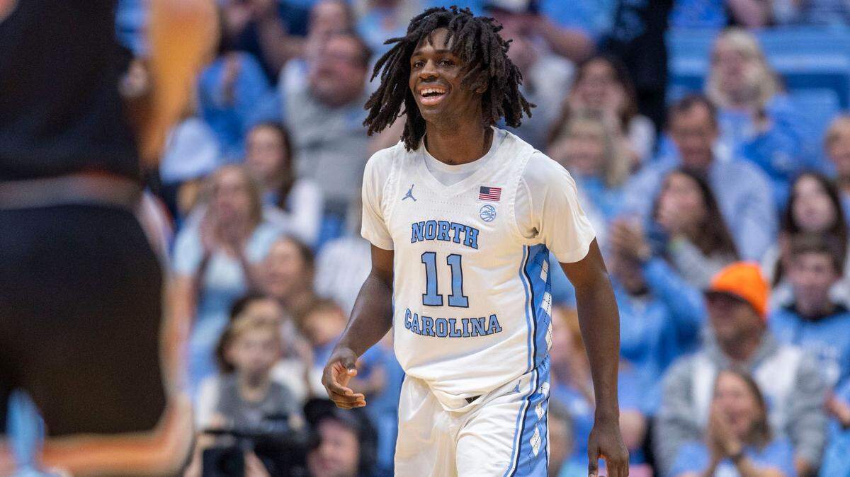 North Carolina guard Ian Jackson (11) reacts after a basket in the second half against Campbell. Jackson scored a game high 26 points in the Tar Heels’ 97-81 victory on Sunday, December 29, 2024 at the Smith Center in Chapel Hill, N.C.