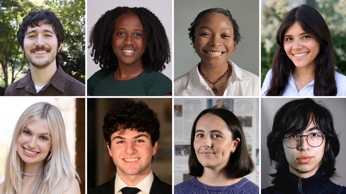 The News & Observer’s Summer 2026 interns and fellows. Top row, from left: Luke Bowles, Ronni Butts, Autumn Coleman and Janelle Mella. Bottom row from left: Ava Menkes, Kamran Nia, Alli Pardue and Ben Pennington