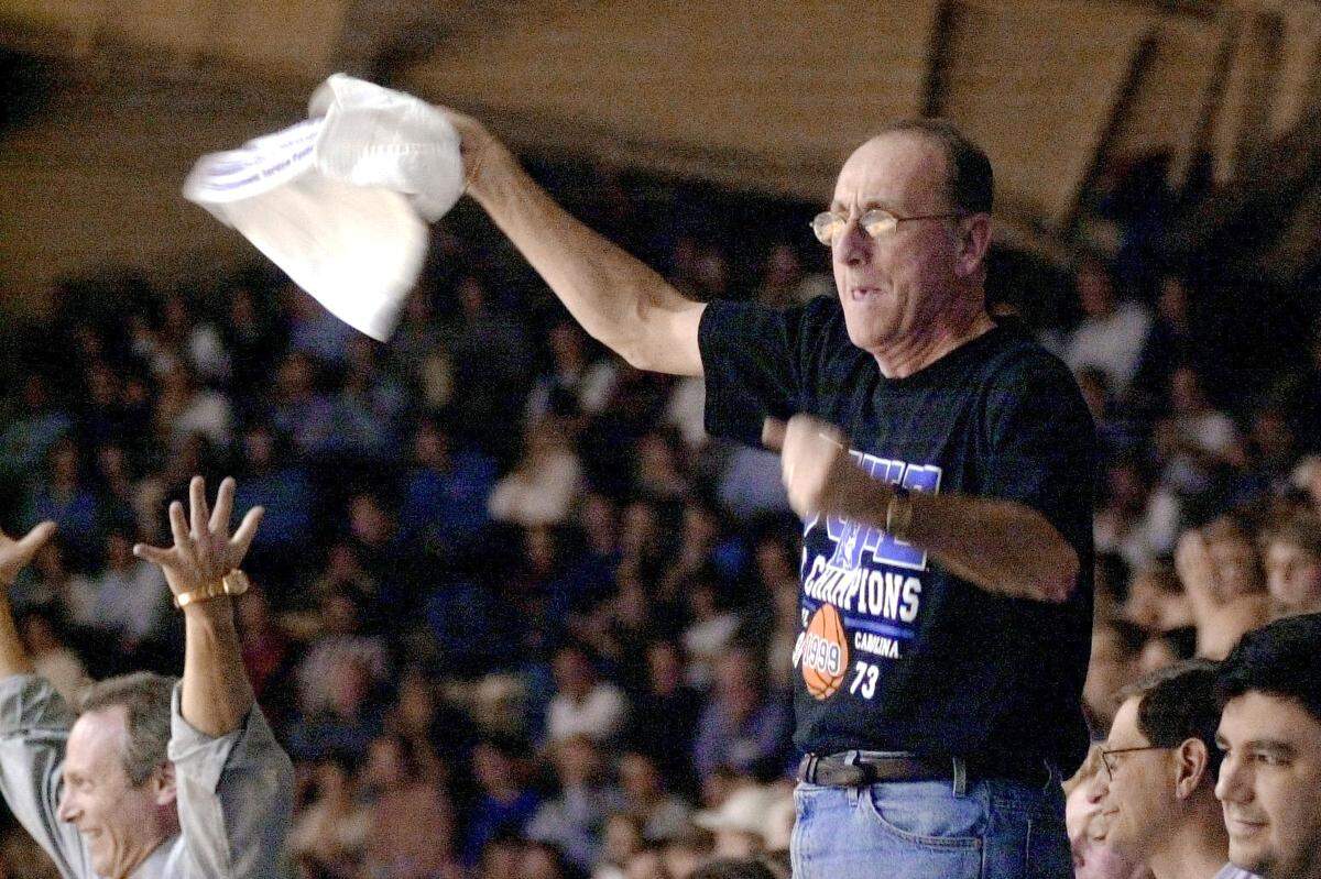The Crazy Towel Guy, Herb Neubauer, waves his towel during a game against Boston College at Cameron Indoor Stadium in 2001.