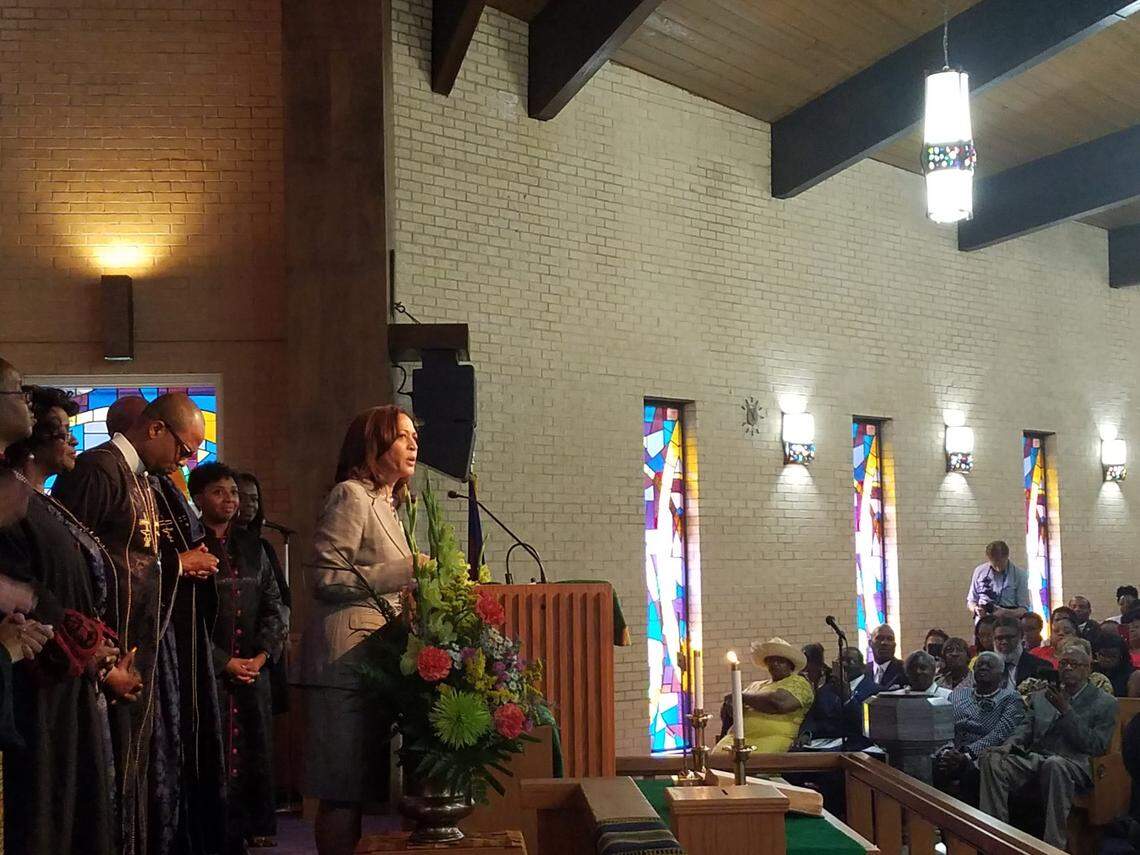 Presidential candidate and U.S. Sen. Kamala Harris spoke at St. Joseph AME Church in Durham, N.C. on Sunday, Aug. 25, 2019.