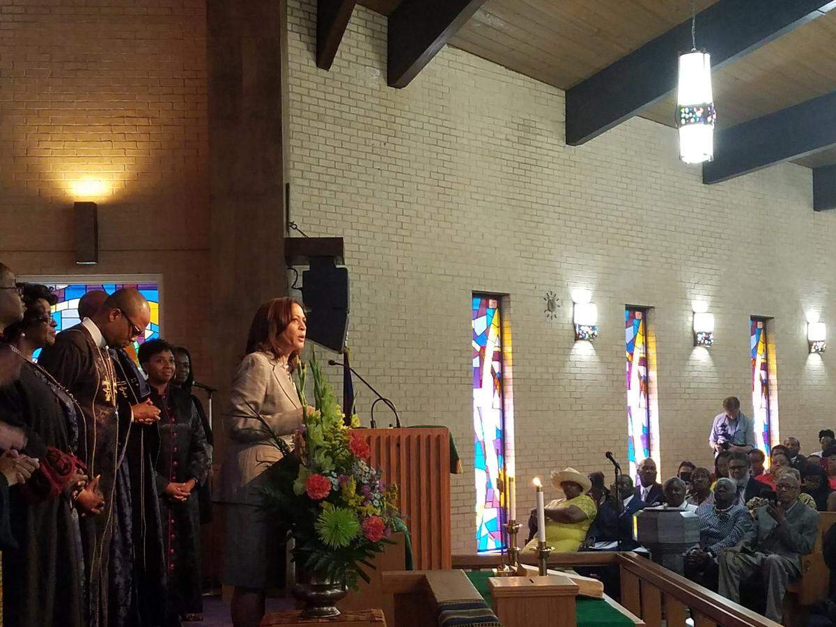 Presidential candidate and U.S. Sen. Kamala Harris spoke at St. Joseph AME Church in Durham, N.C. on Sunday, Aug. 25, 2019.