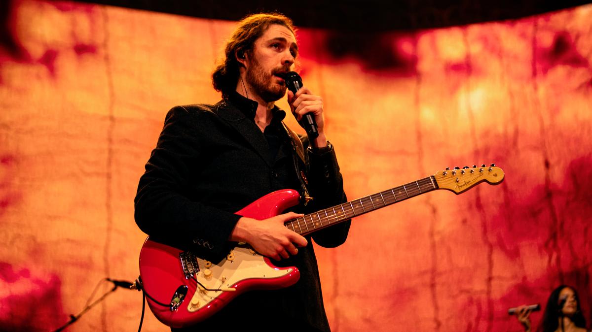 Hozier in concert at Coastal Credit Union Music Park at Walnut Creek in Raleigh, N.C., Saturday night, April 20, 2024.