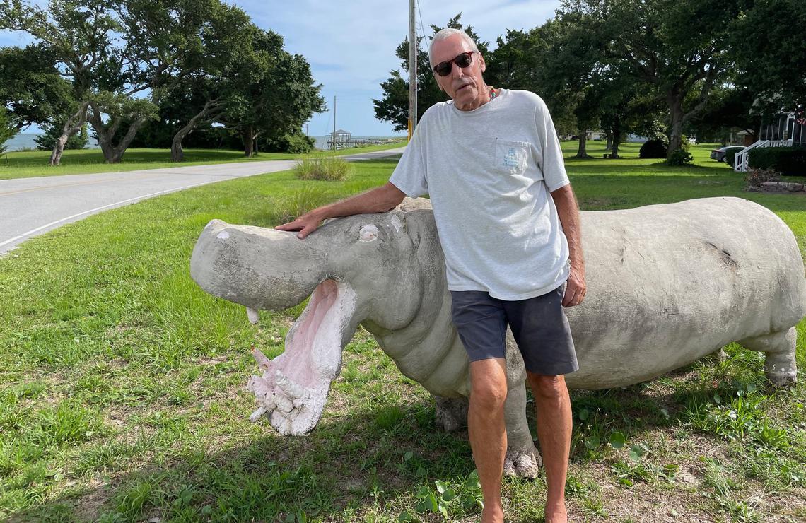 Ursula Pickle the hippo has been Gerry Barrett’s constant companion since he retrieved her from a Chapel Hill creek bank in 1995. He’s offered to help the town commission a replacement hippo and pay some of the cost, but no one ever took up the offer.