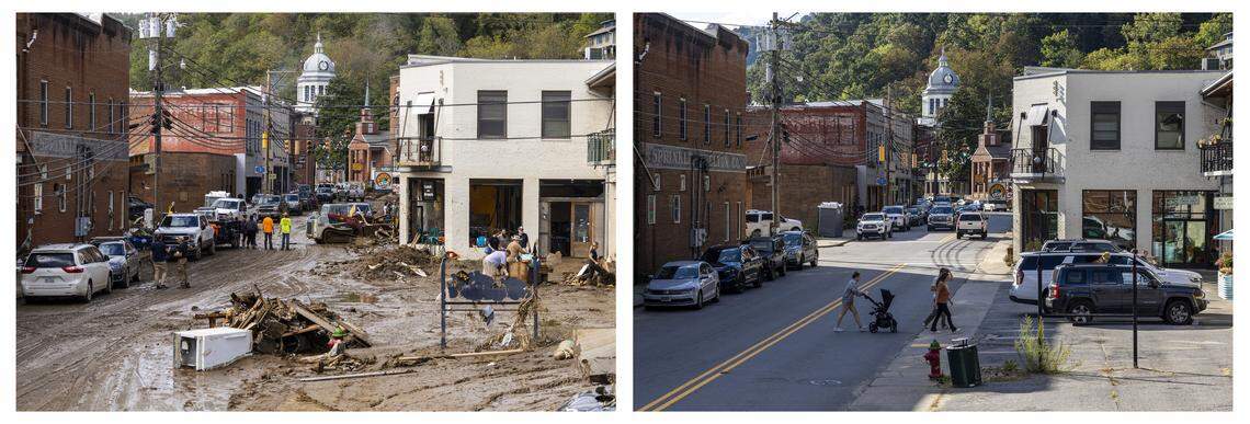 The town of Marshall was hard hit from Helene’s flooding.  Almost a year later, some businesses have reopened after a tremendous amount of work by residents and volunteers.