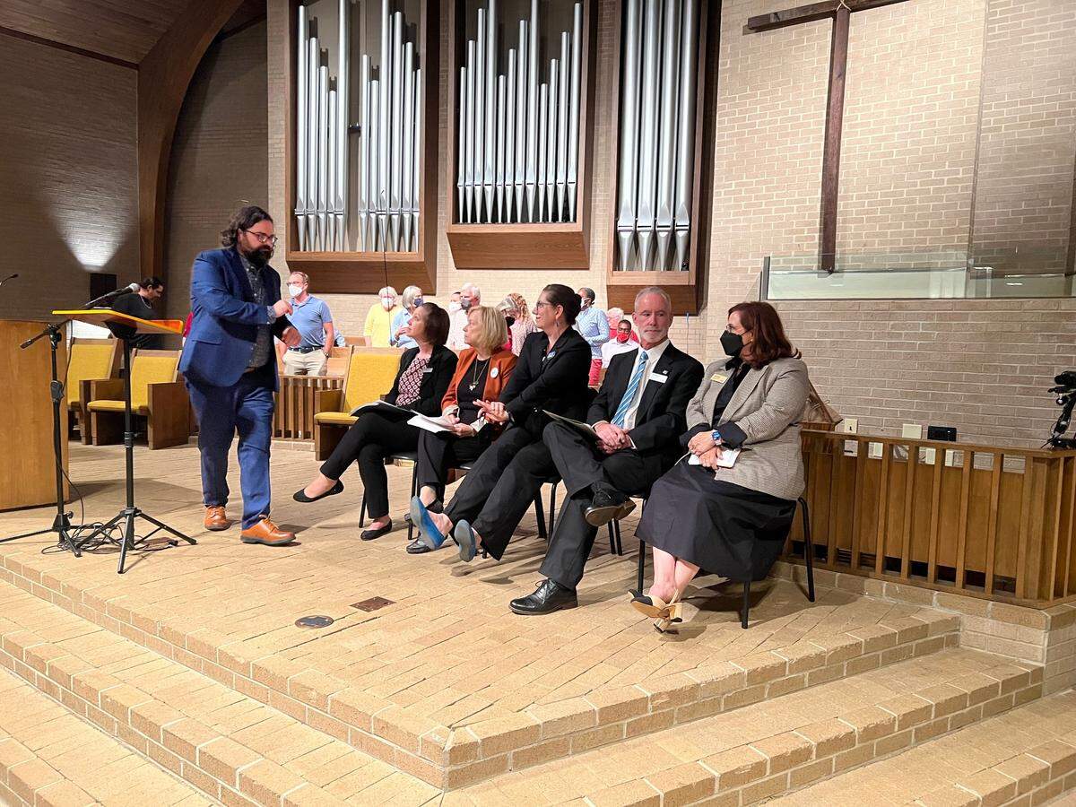 Candidates Lori Bush, Don Frantz, Michele Craig, Rachel Jordan, and Mary Insprucker attended the ONE Wake Cary Town Council candidate forum on Sept. 18.
