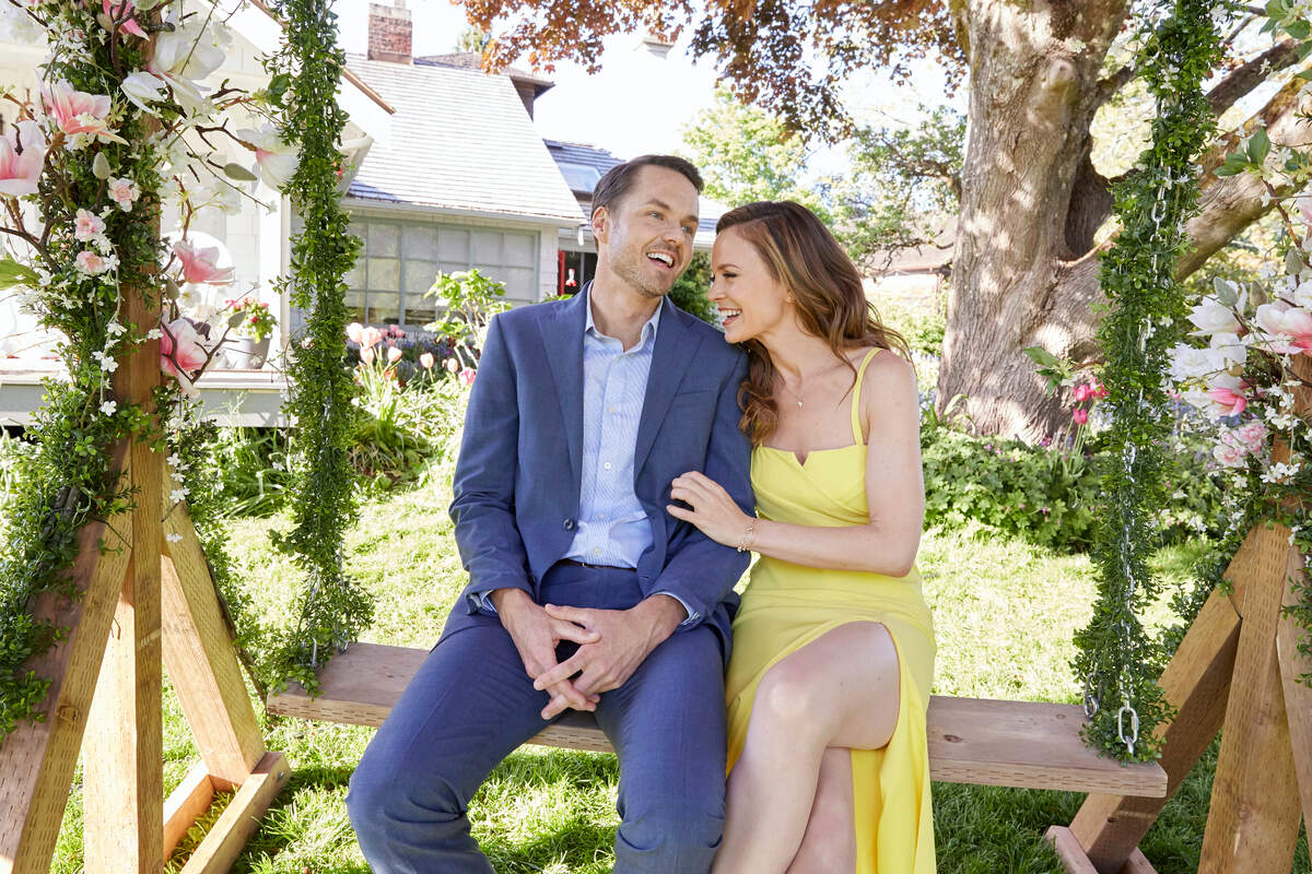 Paul Campbell, left, and Rachel Boston in the Hallmark movie “The Last Bridesmaid.”