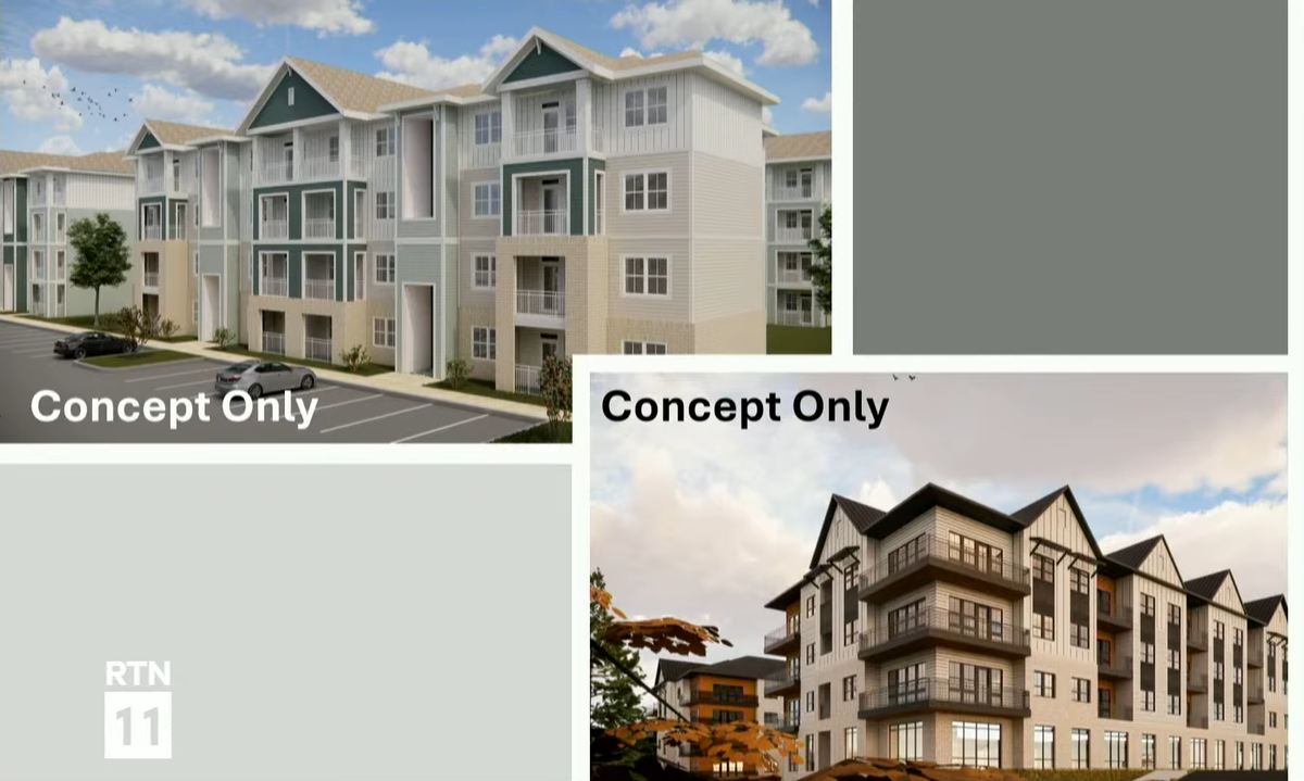 A screenshot of concepts developers have for residential buildings on a nearly 32-acre site in northwest Raleigh