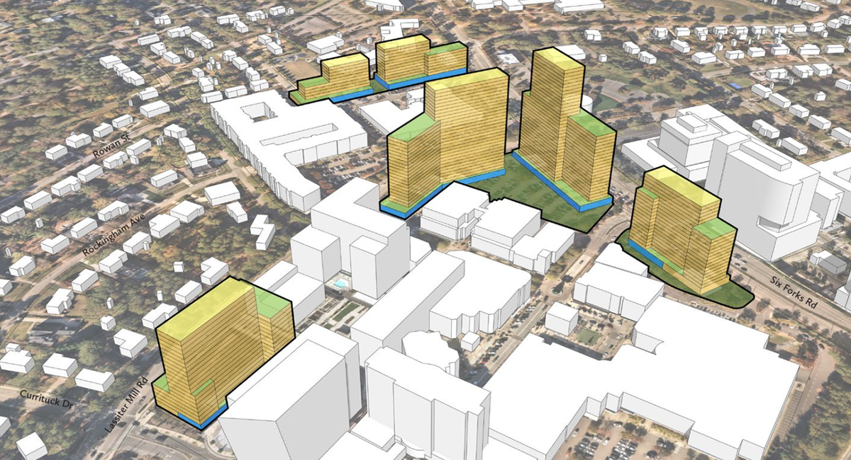 A rendering of the zoning that North Hills owners Kane Realty is seeking from the city of Raleigh.