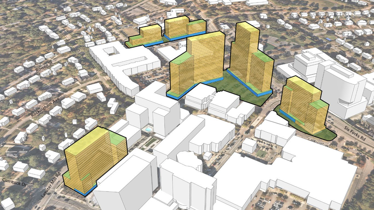 A rendering of the zoning that North Hills owners Kane Realty is seeking from the city of Raleigh.