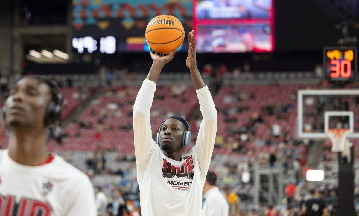 N.C State’s Mohamed Diarra (23) works on his free throws prior to the Wolfpack’s game against Purdue in the NCAA Final Four National Semifinal on Saturday, April 6, 2024 at State Farm Stadium in Glendale, AZ.