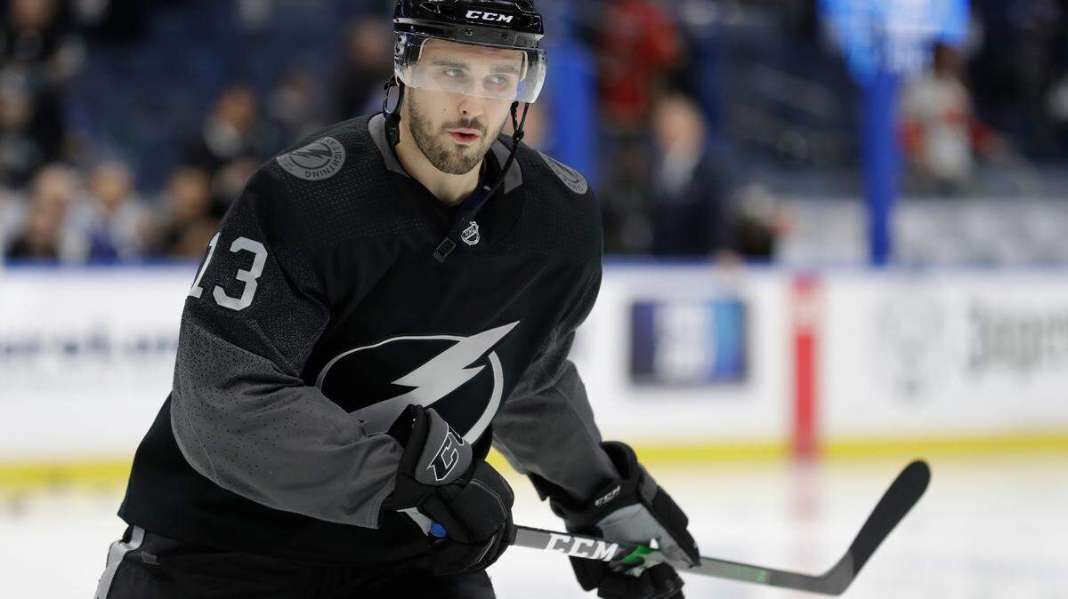 Center Cedric Paquette (13), who helped Tampa Bay win the 2020 Stanley Cup, was traded Saturday from the Ottawa Senators to the Carolina Hurricanes.. (AP Photo/Chris O’Meara)