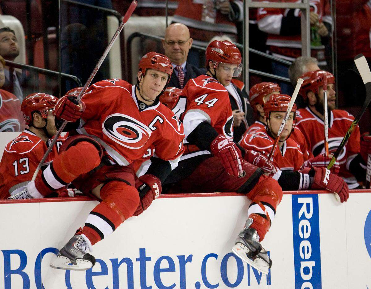 Carolina Hurricanes’ captain Rod Brind’Amour (17) returns to the ice during a shift change in the third period on Tuesday April 21, 2009 at RBC Center. ROBERT WILLETT -robert.willett@newsobserver.com