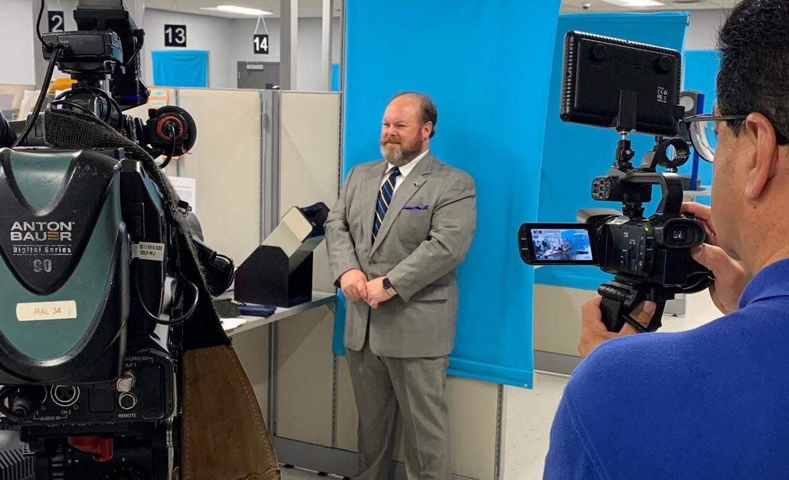 North Carolina DMV Commissioner Wayne Goodwin on the day he got his REAL ID driver license in Raleigh in September 2022.