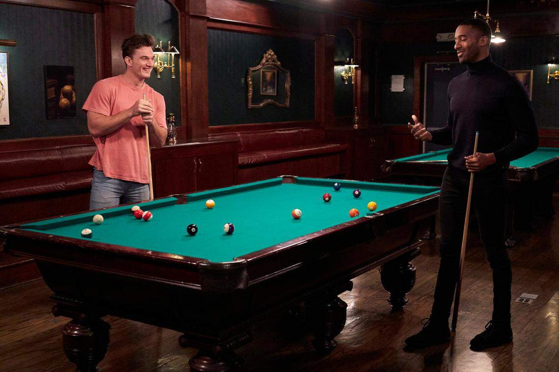 Bachelor Nation fan favorite Tyler Cameron, left, stops in to hang with his best friend Matt James, a Raleigh native, on the Feb. 8 episode of “The Bachelor.”