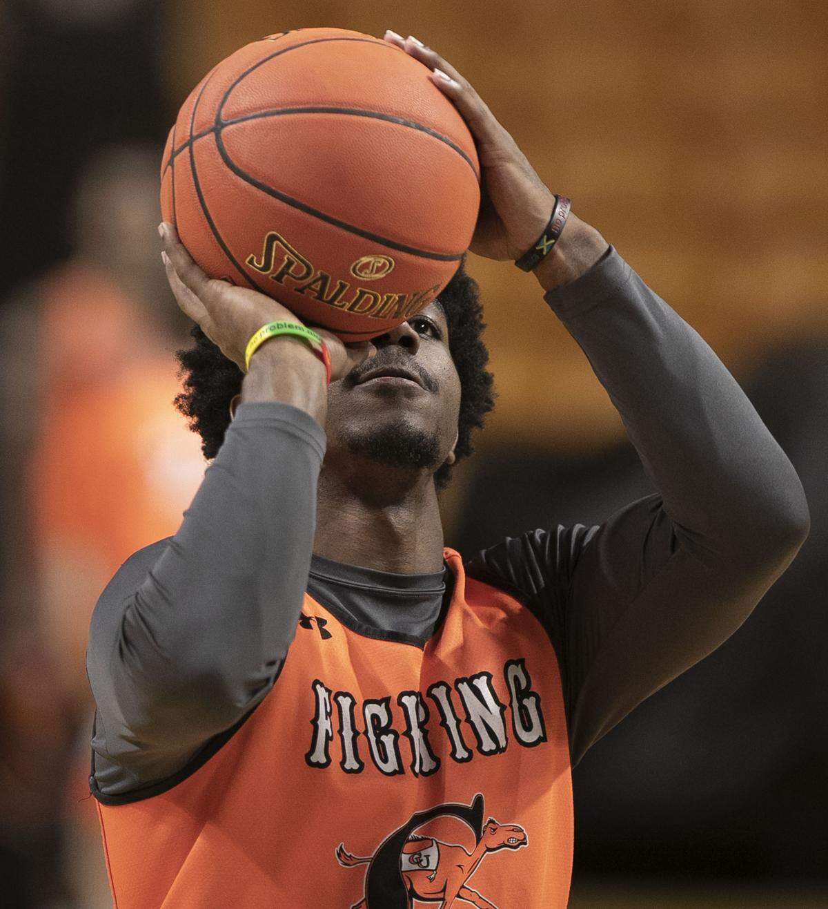 Chris Clemons works on his shooting form during practice on Thursday, February 28, 2019 in Buies Creek, N.C.