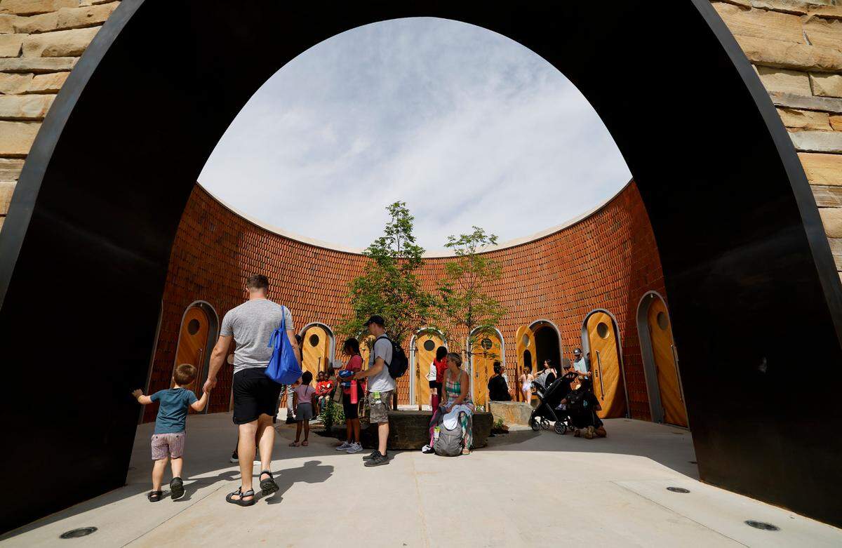 Gipson Play Plaza at Dix Park has 10 restroom “cabanas” with enough space to change clothes.