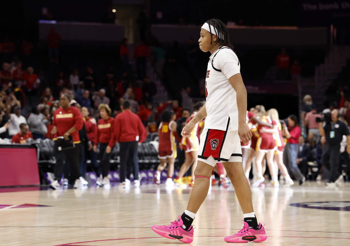 N.C. State’s Zoe Brooks walks off the court following the Wolfpack’s 69-68 loss to Southern California in the Ally Tipoff game on Sunday, Nov. 9, 2025, at Spectrum Center in Charlotte, N.C.