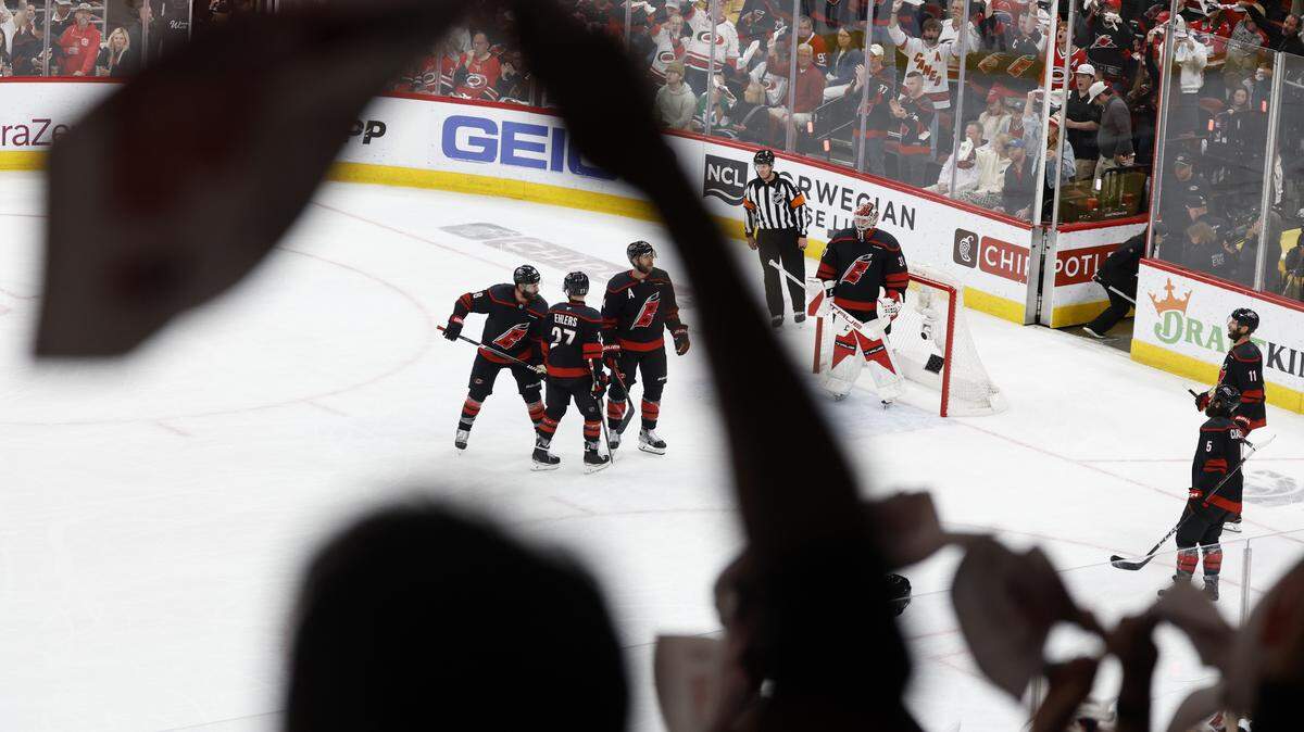 Fans cheer on the Canes in the third period of the Hurricanes’ game against the Canadiens in game two of the Eastern Conference Finals at the Lenovo Center in Raleigh, N.C., Saturday, May 23, 2026.