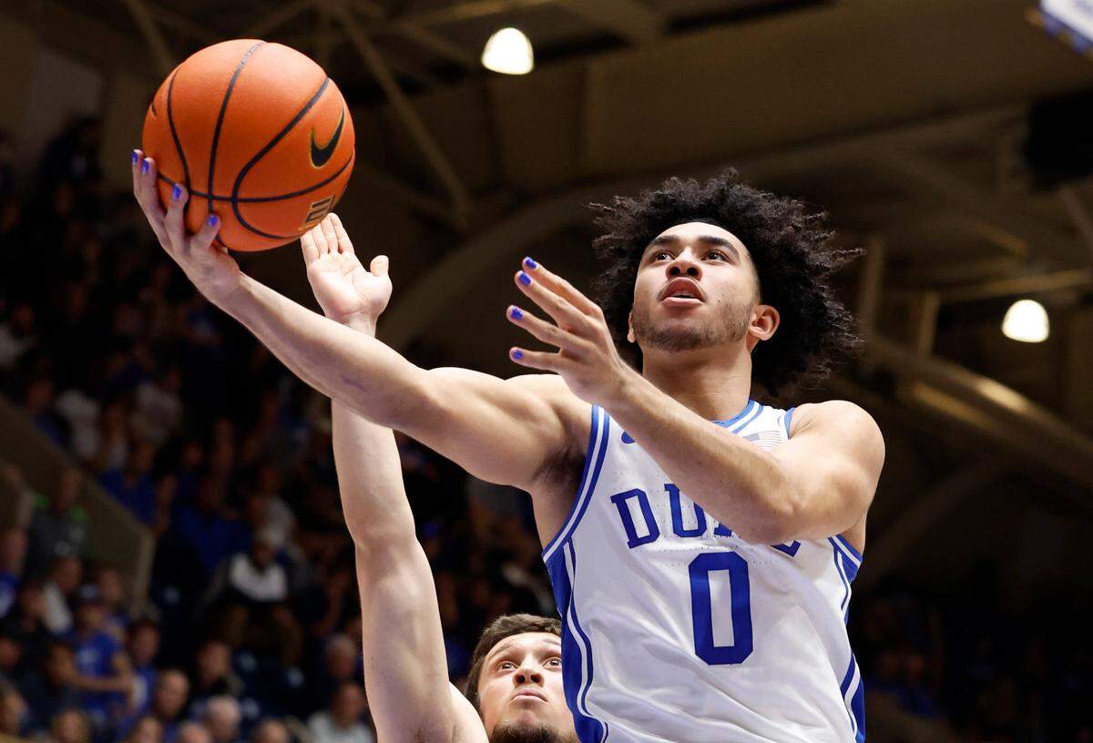 Duke’s Jared McCain (0) heads to the basket during the second half of Duke’s 92-54 victory over Dartmouth at Cameron Indoor Stadium in Durham, N.C., Monday, Nov. 6, 2023.