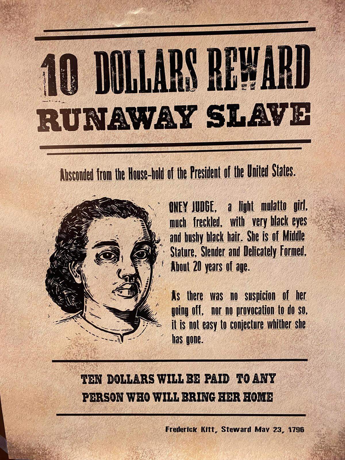 A poster created for “Ona,” a locally written play about George and Martha Washington’s runaway slave, hangs in the lobby of Burning Coal Theatre, where the play is performed Thursday to Sunday in Raleigh.