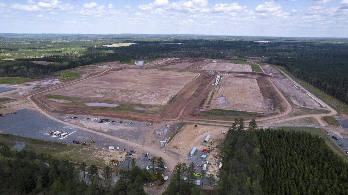 In this April 2024 photo shows the site of VinFastÕs electric vehicle assembly plant in Moncure.