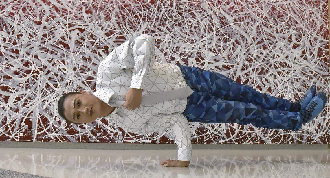 Lkhagva-Ochir, a member of the cast of the new Cirque Du Soleil show “Crystal” poses for publicity photos at the Hunt Library on the campus of NC State University, Thursday, July 31, 2018.  Ochir is a former member of the Mongolian Circus and performs a chair balancing act in “Crystal”, Cirque Du Soleil’s first venture into ice shows. The troupe will make a stop at the PNC Arena in Raleigh Aug.15-19.