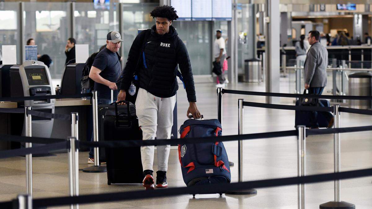 Duke basketball player Vernon Carey checks in at RDU Sunday, March 15, 2020 to fly home to Florida after the university moved all classes online for the remainder of the semester and the NCAA cancelled their tournament.