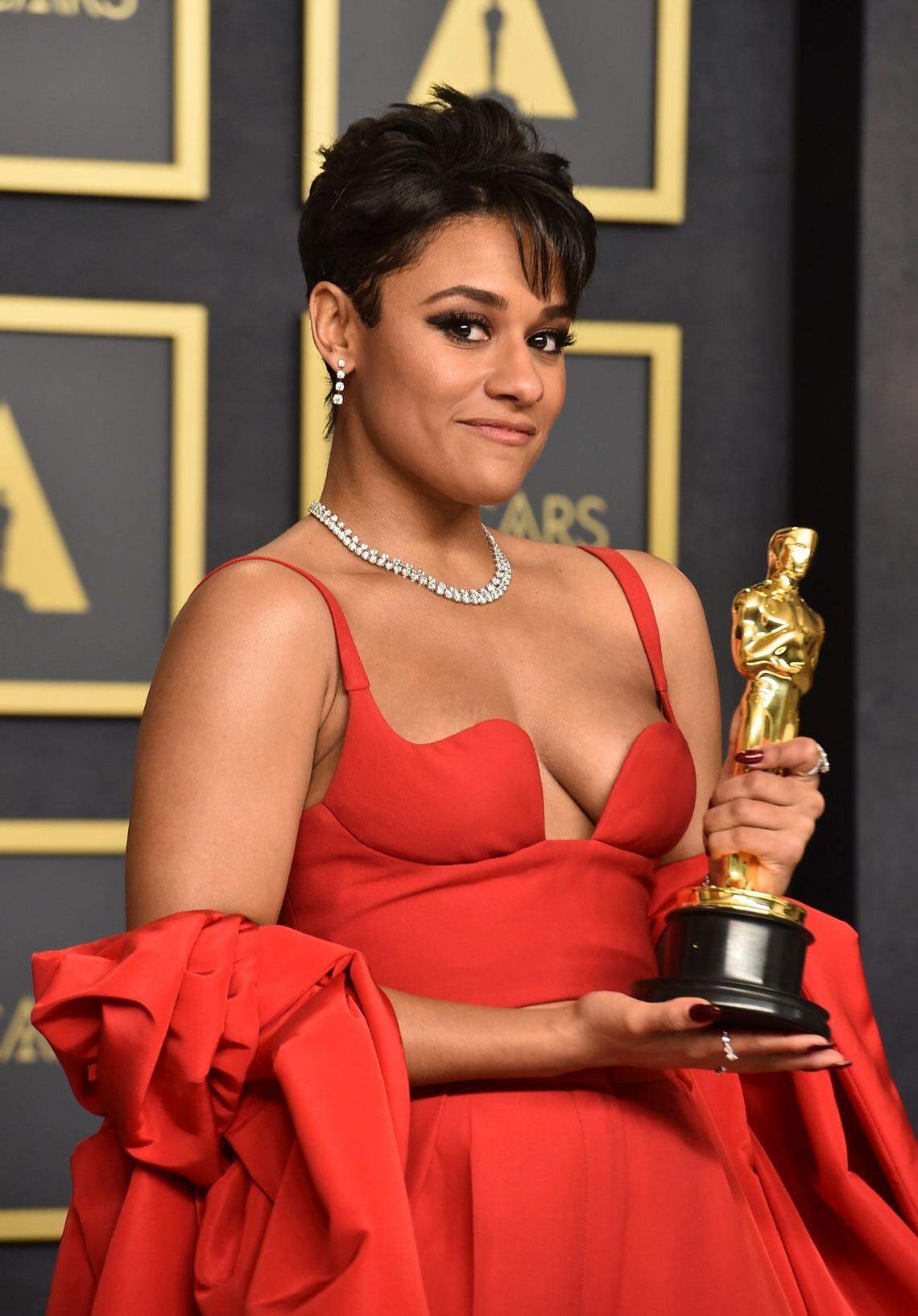 Ariana DeBose, winner of the award for best performance by an actress in a supporting role for “West Side Story,” poses in the press room at the Oscars on Sunday, March 27, 2022, at the Dolby Theatre in Los Angeles. (Photo by Jordan Strauss/Invision/AP)