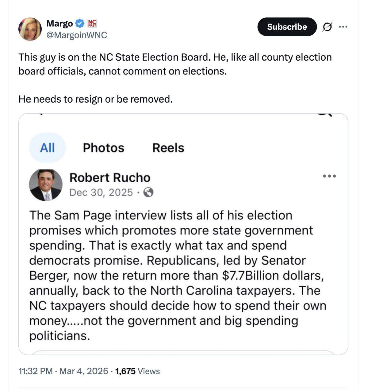 A screenshot of a post made by Margo Ackiss
