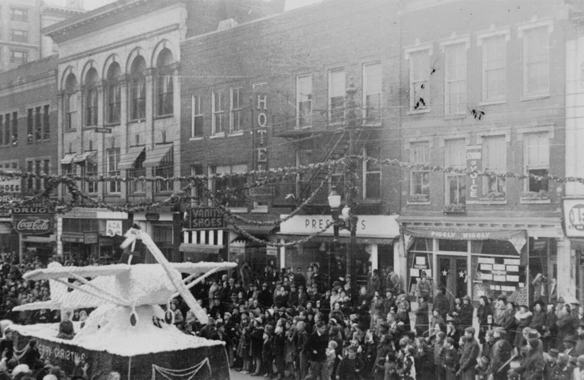 A scene from the Christmas parade on Fayetteville Street in downtown Raleigh in November of 1939.