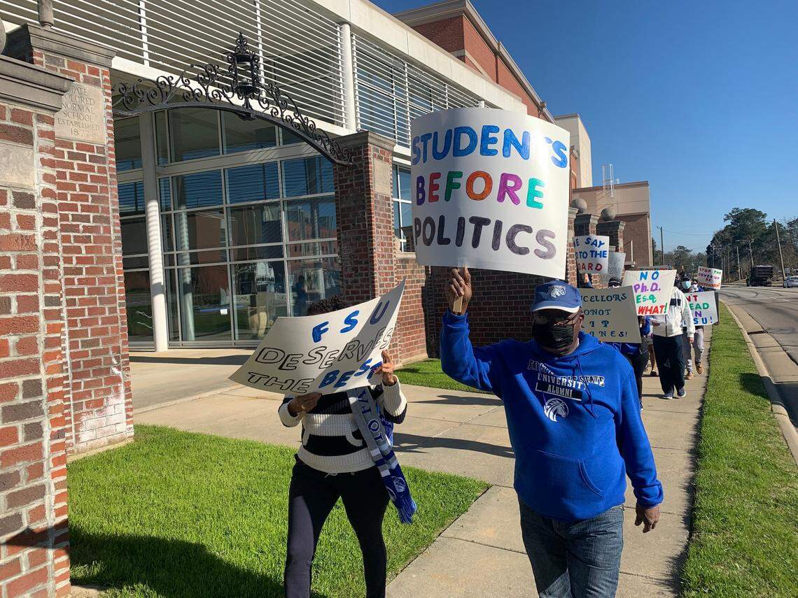 Fayetteville State University alumni organized a protest near campus, criticizing the chancellor search process after former Board of Governors member Darrell Allison was selected.