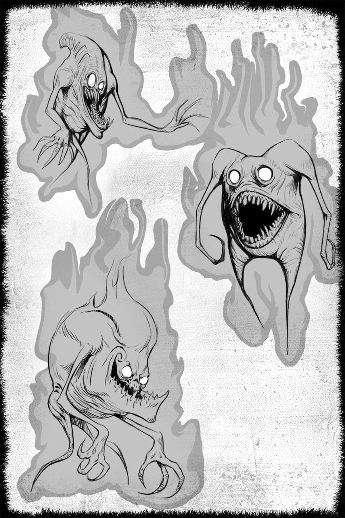 Early concept art for creatures in Fortnite drawn by artist Aaron Smith