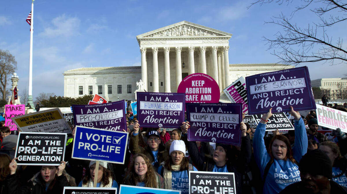 nti-abortion activists protest outside of the U.S. Supreme Court, during the March for Life in Washington Friday, Jan. 18, 2019. (AP Photo/Jose Luis Magana)