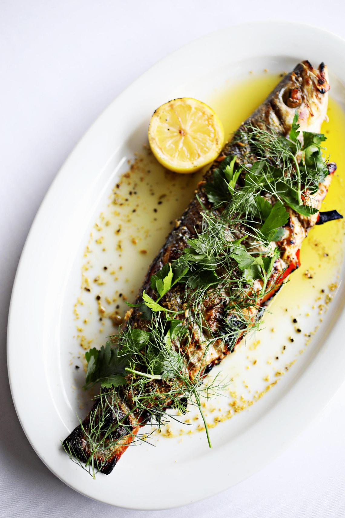 Parizade’s grilled bronzino is stuffed with shaved fennel, orange, sofrito and finished with greek olive oil and fennel pollen.