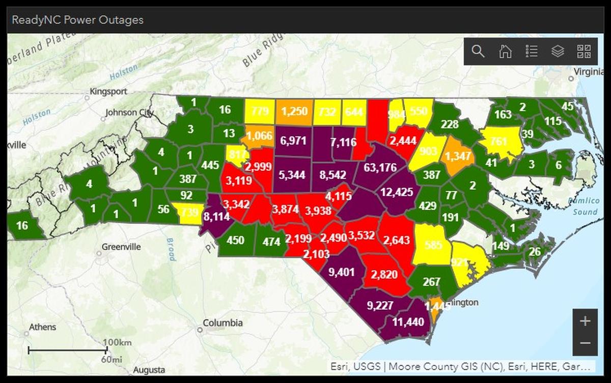 North Carolina power outages due to Hurricane Ian on Sept. 30, 2022, as of 6:30 p.m.