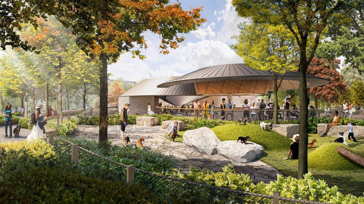 A rendering of the future Downtown Cary park proposed by the town’s government, which is slated for completion in 2023.