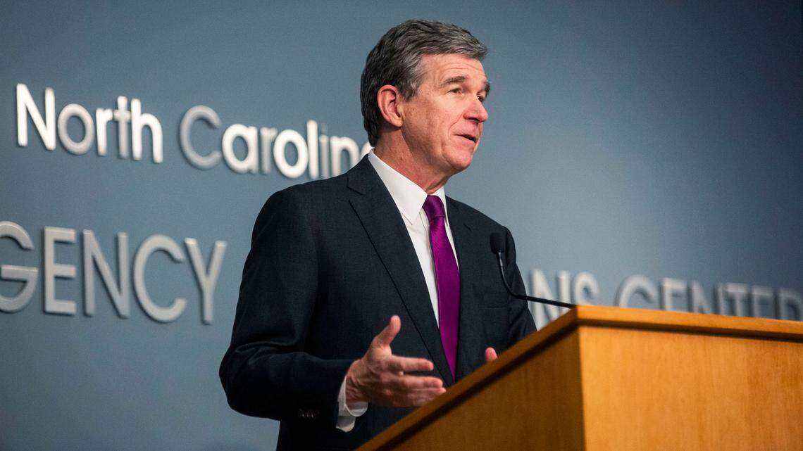 Gov. Roy Cooper delivers a briefing on North Carolina’s coronavirus pandemic response Friday, Jun. 12, 2020 at the NC Emergency Operations Center in Raleigh, N.C.