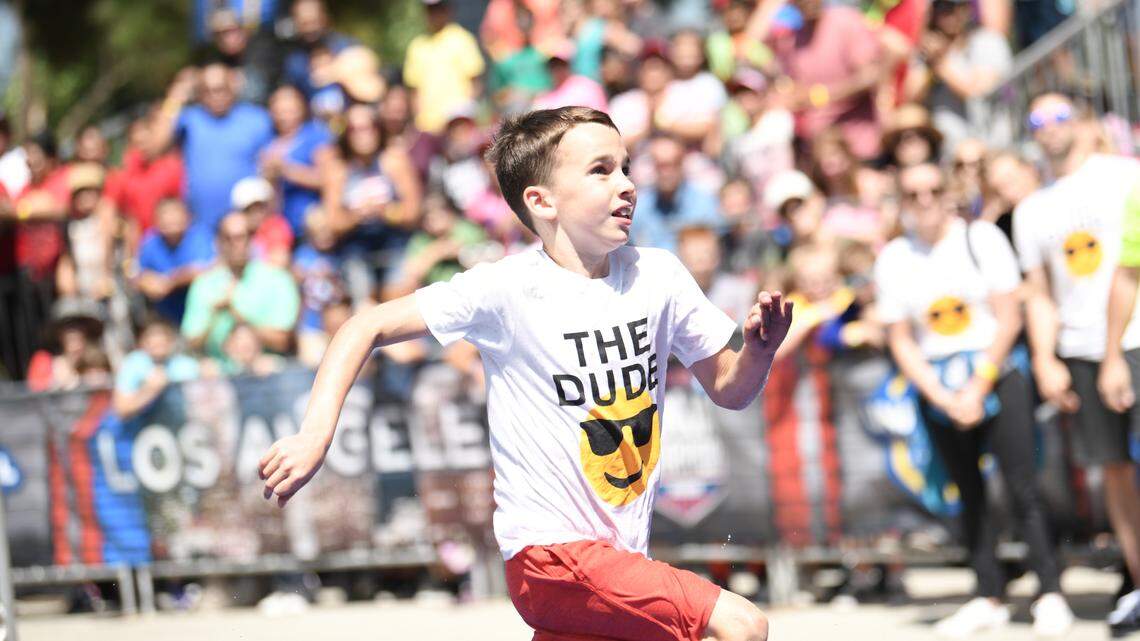 John David Spatola, aka “The Dude,” competing in the 9-10 Age Group on “American Ninja Warrior Junior” airing on Universal Kids.