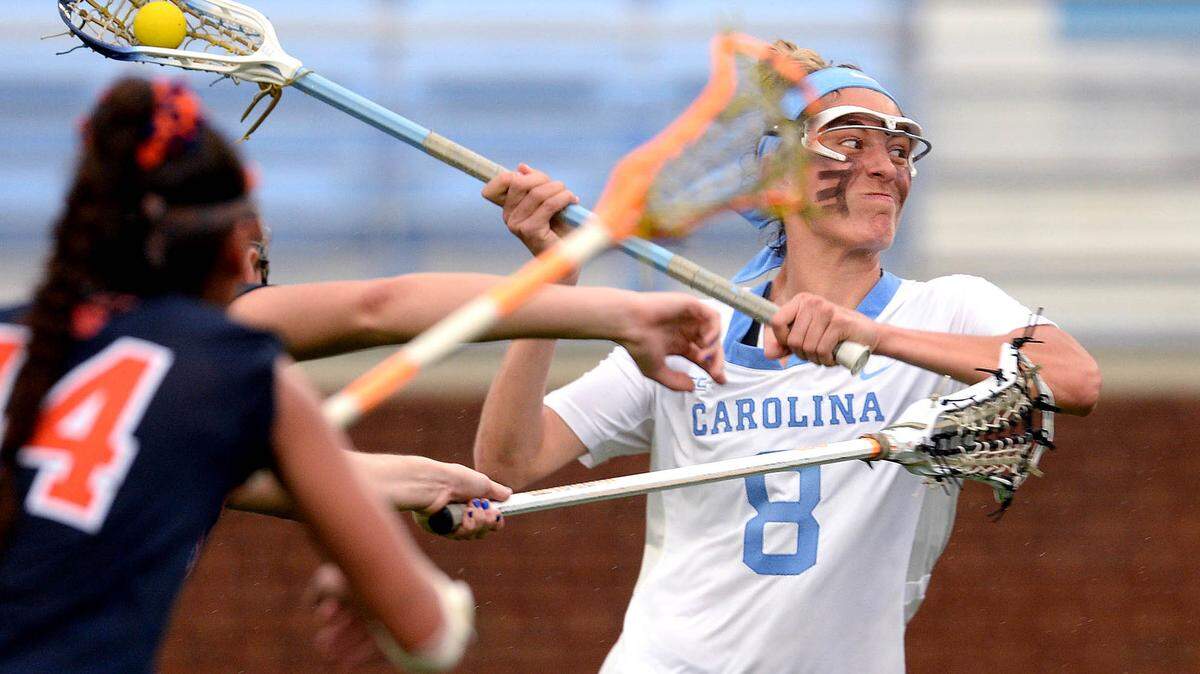 Katie Hoeg of UNC’s women’s lacrosse team in action earlier this season against Syracuse. University of North Carolina Women’s Lacrosse v Syracuse UNC Lacrosse Soccer Stadium Chapel Hill, NC Saturday, April 13, 2019