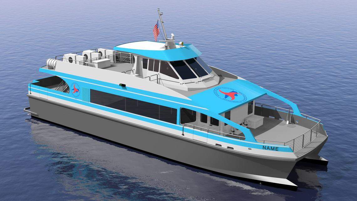 The M/V Ocracoke Express passenger ferry is expected to begin making runs between Hattaras and Ocracoke islands on May 14. The boat is now under construction at a shipyard near Swansboro.