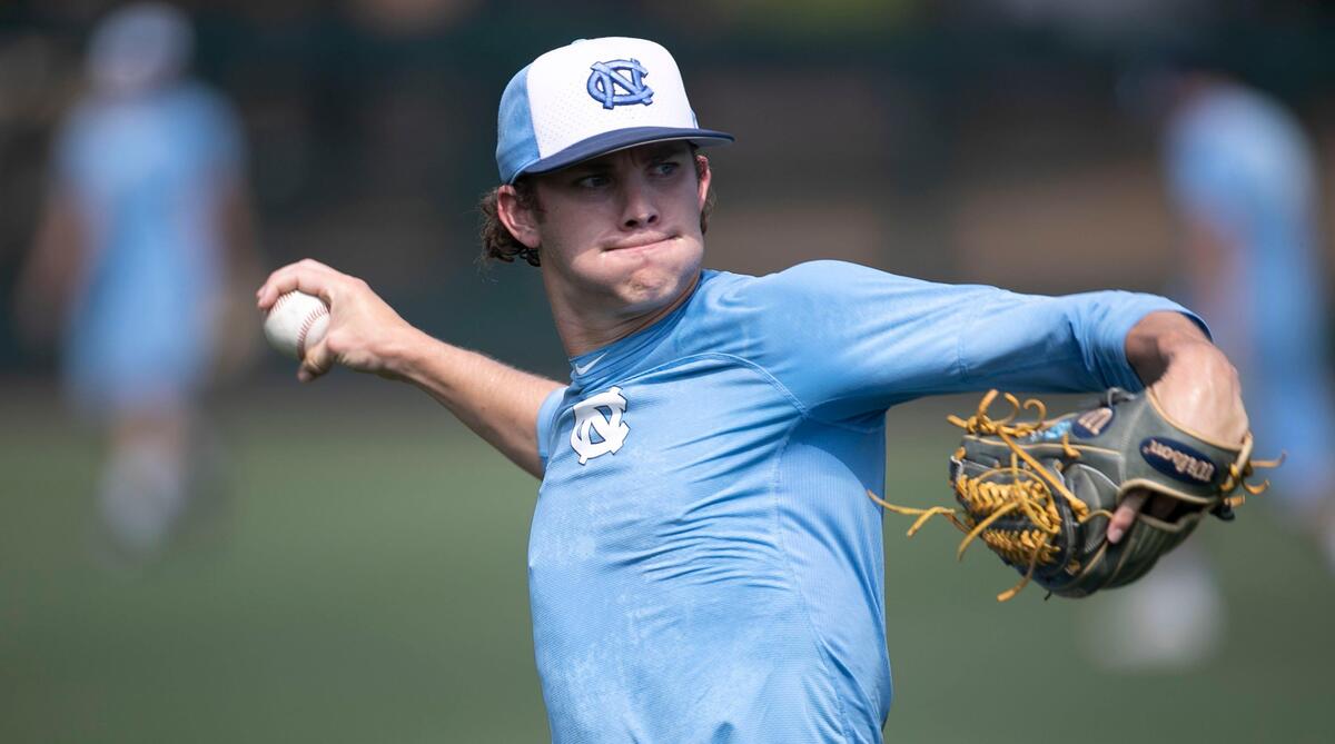 North Carolina pitcher Tyler Baum (23) works out with his teammates on Thursday May 30, 2019 at Boshamer Stadium in Chapel Hill, N.C. Baum will start from the mound for the Tar Heels when they open NCAA tournament play against UNC-W on Friday in Chapel Hill.