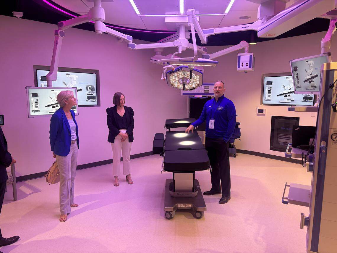 Rep. Deborah Ross, a Democrat from Wake County, tours the new Baxter International Customer Experience Center in Raleigh on Aug. 5, 2025.