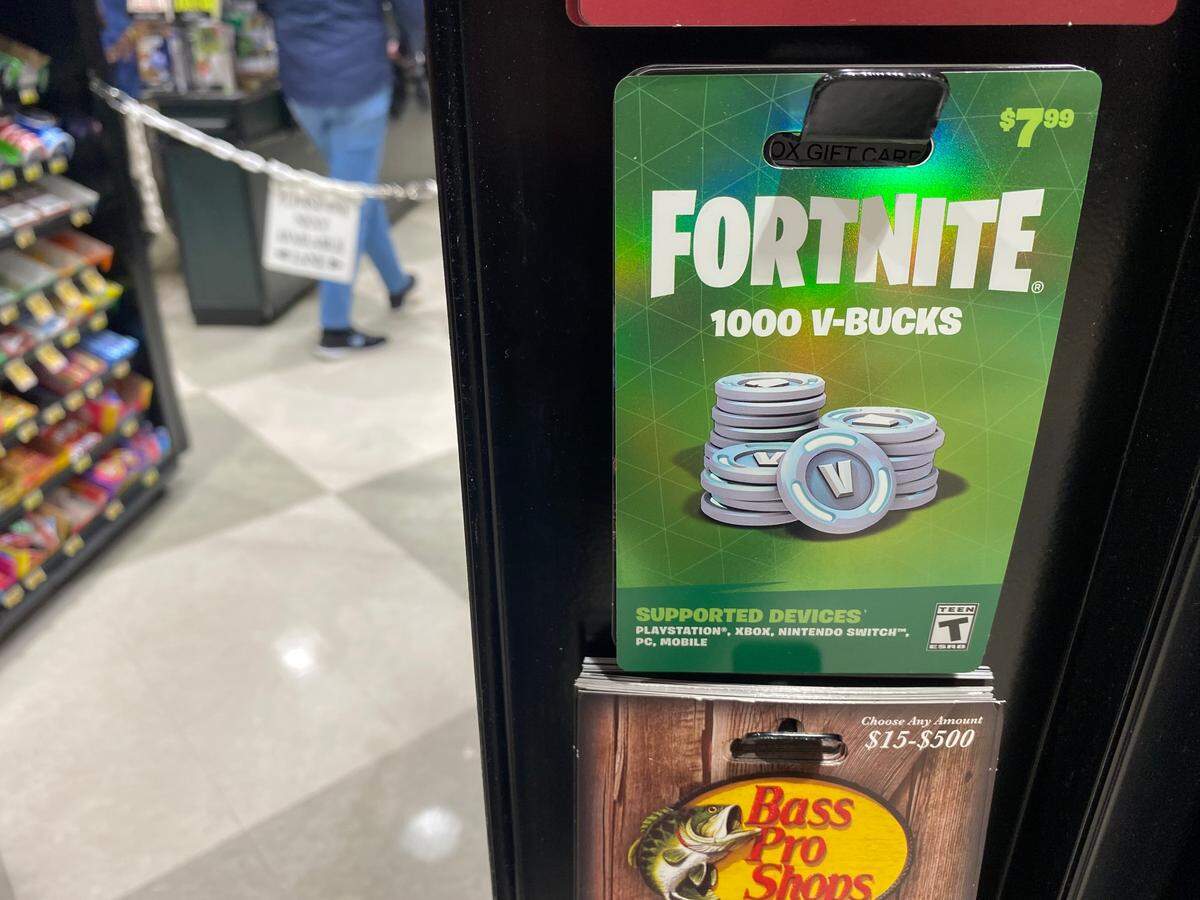V-bucks, the in-game currency of Fortnite, sold at a Harris Teeter in Durham, North Carolina.
