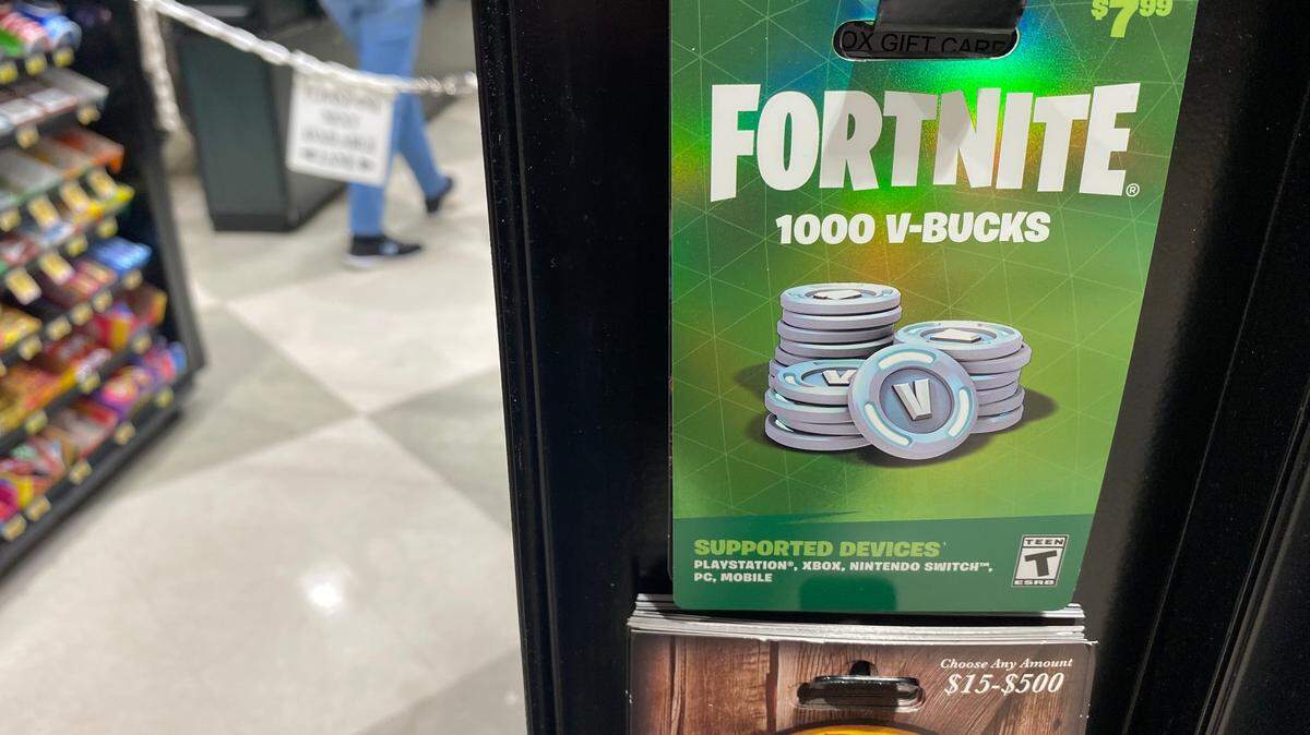 V-bucks, the in-game currency of Fortnite, sold at Harris Teeter in Durham, North Carolina.